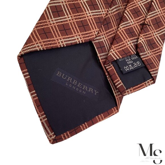 BURBERRY LONDON Brown PLaids & Cheks Silk Tie Made In Italy W:3.75" EX COND - Picture 4 of 6